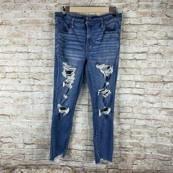 American eagle next level stretch Jegging 14 reg distressed raw hem medium Wash - Picture 3 of 10